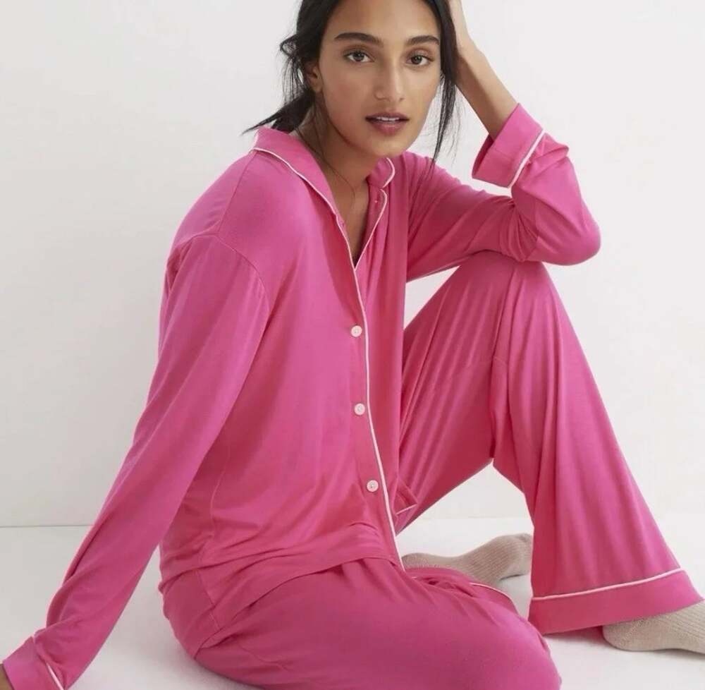 J Crew Festival Pink Lyocell Soft Eco Dreamiest Long Sleeve Pajama Set XS